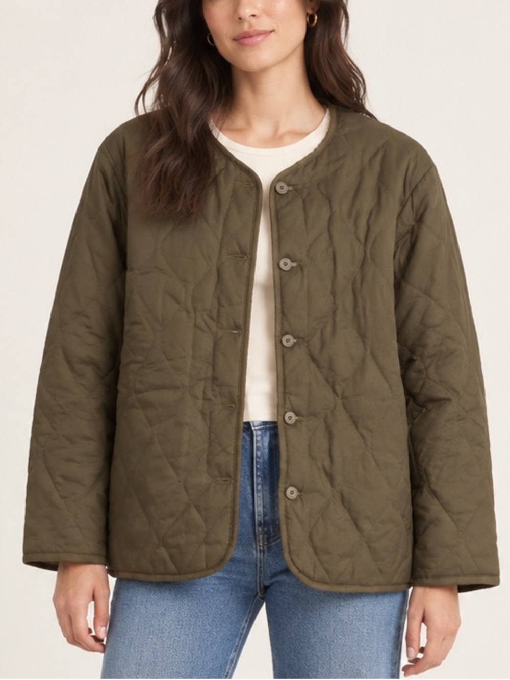 TNA Olive Green Quilted Sherpa Lined Button-Up Field Jacket (Size XXS)